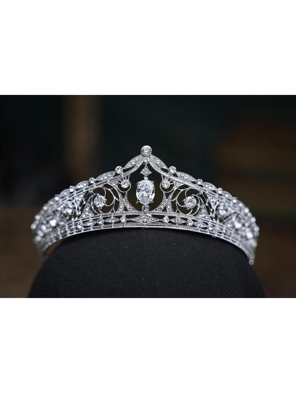 Oval Gem Vintage Silver Crystal Tiara Bridal Crown Birthday Wedding